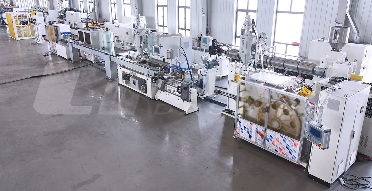 The t-tape drip irrigation tape extrusion line is manufacturing drip irrigation tapes with high anti-blocking performance.